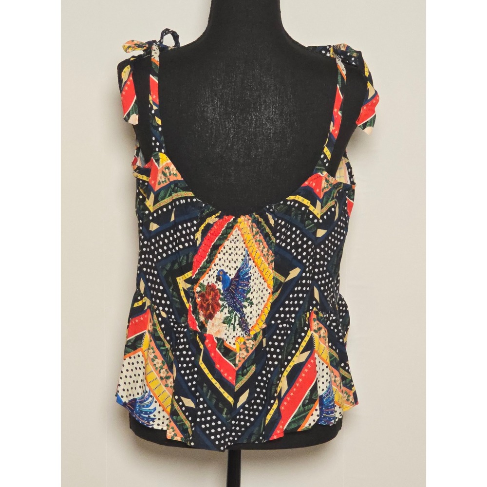 SOLD x Anthropologie Carmen Peplum Parrot Print Tie-Shoulder Blouse Top XL - Picture 7 of 15